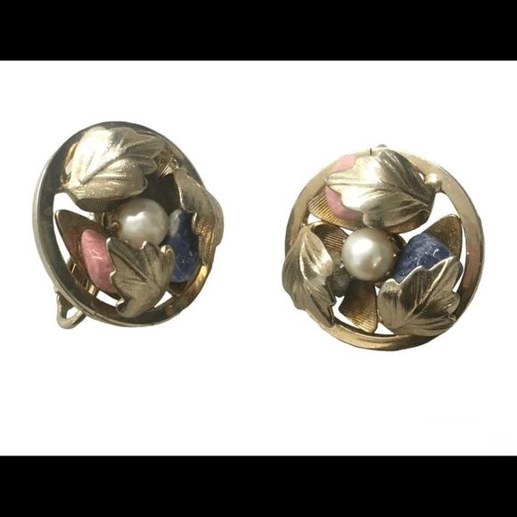 Sarah Coventry Vintage Semi Precious Stone Clip On Earrings - Picture 3 of 4